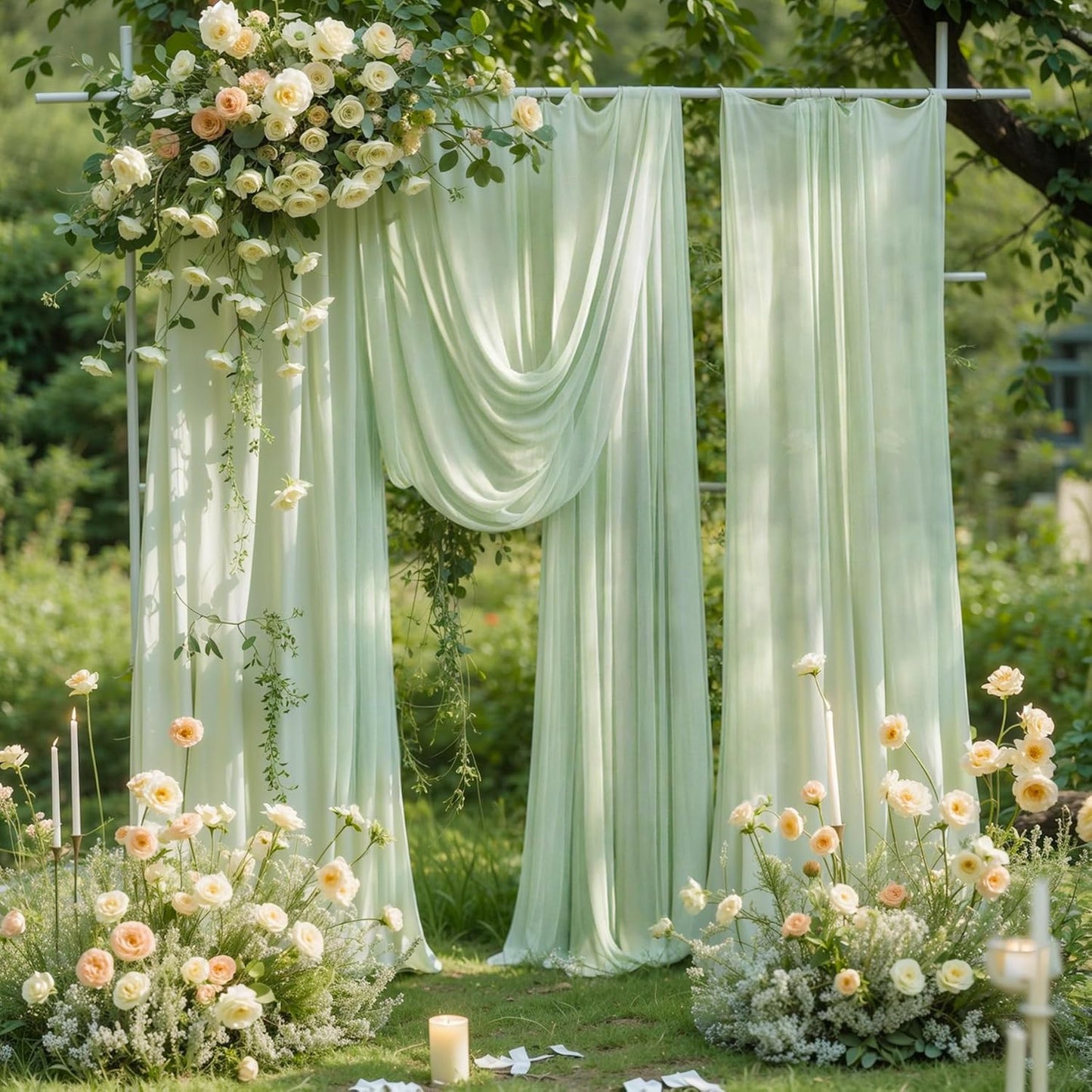 Wedding Arch Draping Fabric, 2 Panels 19FT Sage Green Arch Drapes Chiffon Fabric Drapery for Wedding Arch Decorations Ceremony Reception Party Ceiling Backdrop
