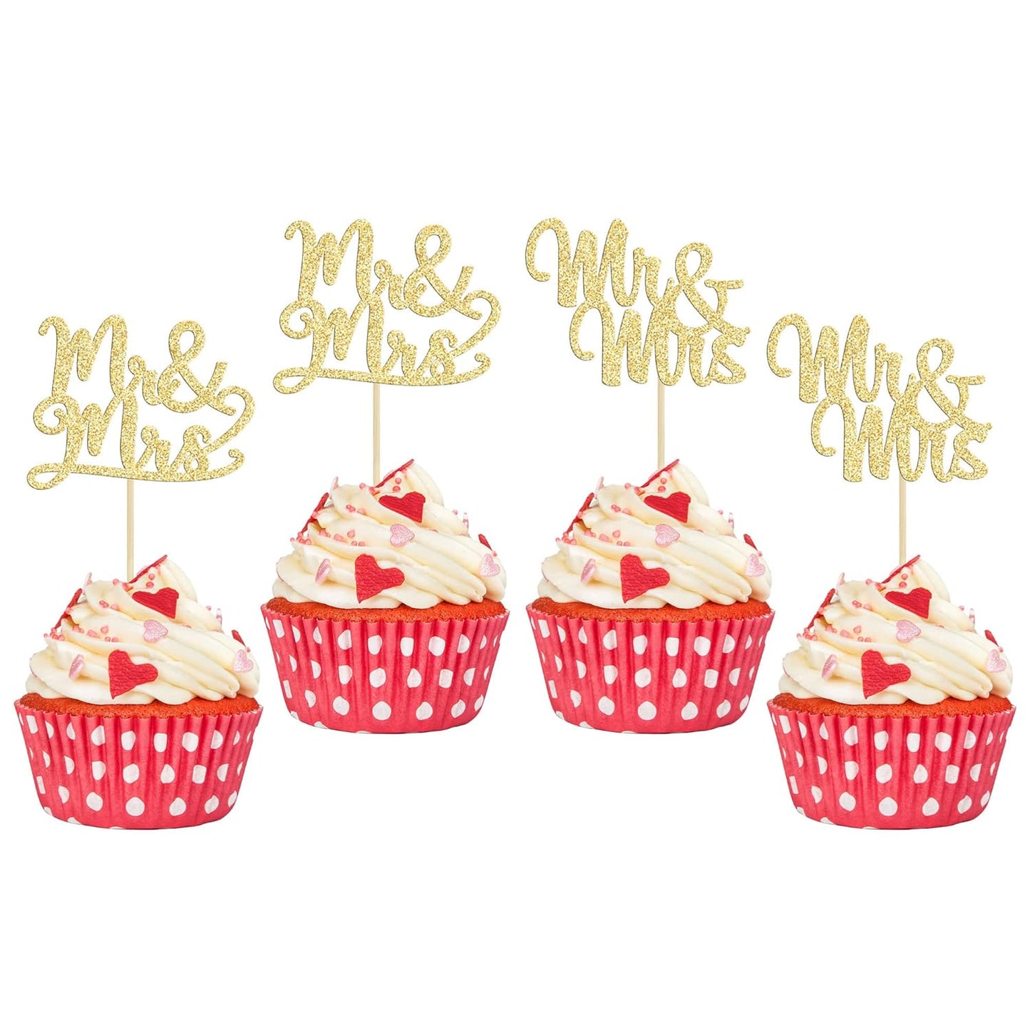 Gyufise 36Pcs Mr & Mrs Cupcake Toppers Love Mr Mrs Cupcake Picks Gold Glitter Wedding Cucpake Toppers Bridal Shower Cake Decorations Party Supplies
