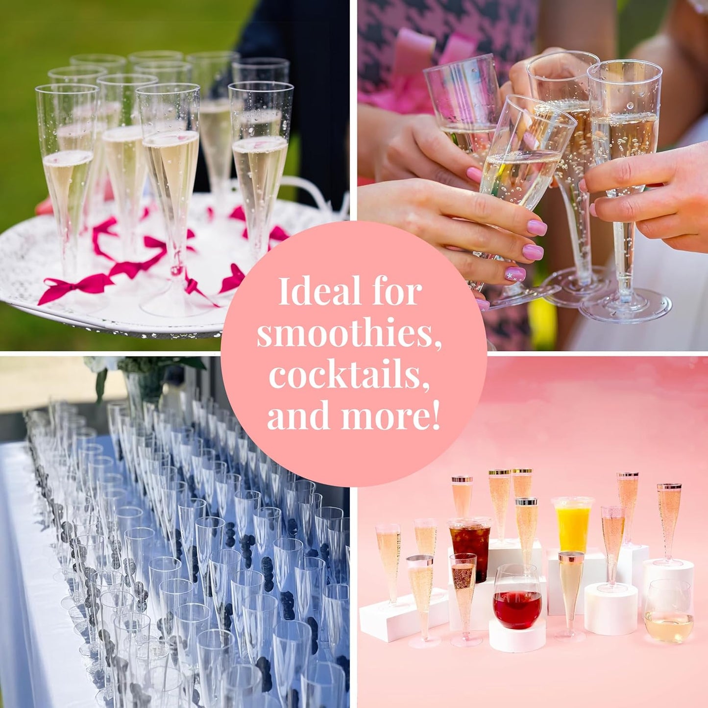 Prestee Set of 24 Clear Plastic Champagne Flutes - 4.5 oz Capacity Shatterproof Disposable Glasses - Suitable for Weddings, Cocktail Parties, and Outdoor Celebrations