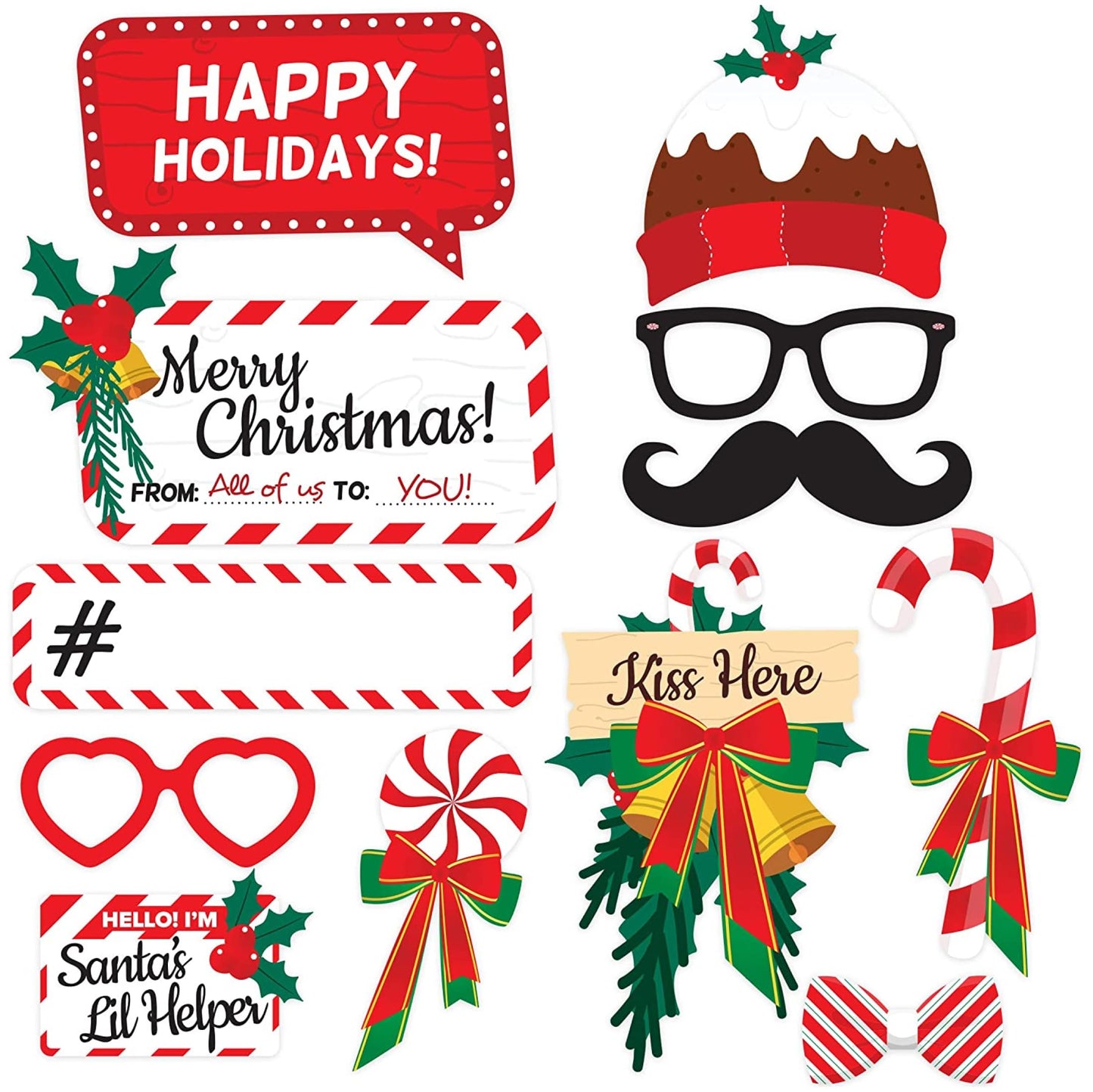 Christmas Photo Booth Props 38pc Set - Christmas Party Decorations, Party Favors, Games & Supplies