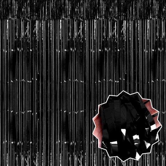 6 Pack Black Foil Fringe Curtains Backdrop, 3.28 x 8.2 Ft Metallic Streamers Tinsel Curtains Background for Photo Booth, Birthday, Weddings, Carnivals, Graduation, Themed Party Decorations