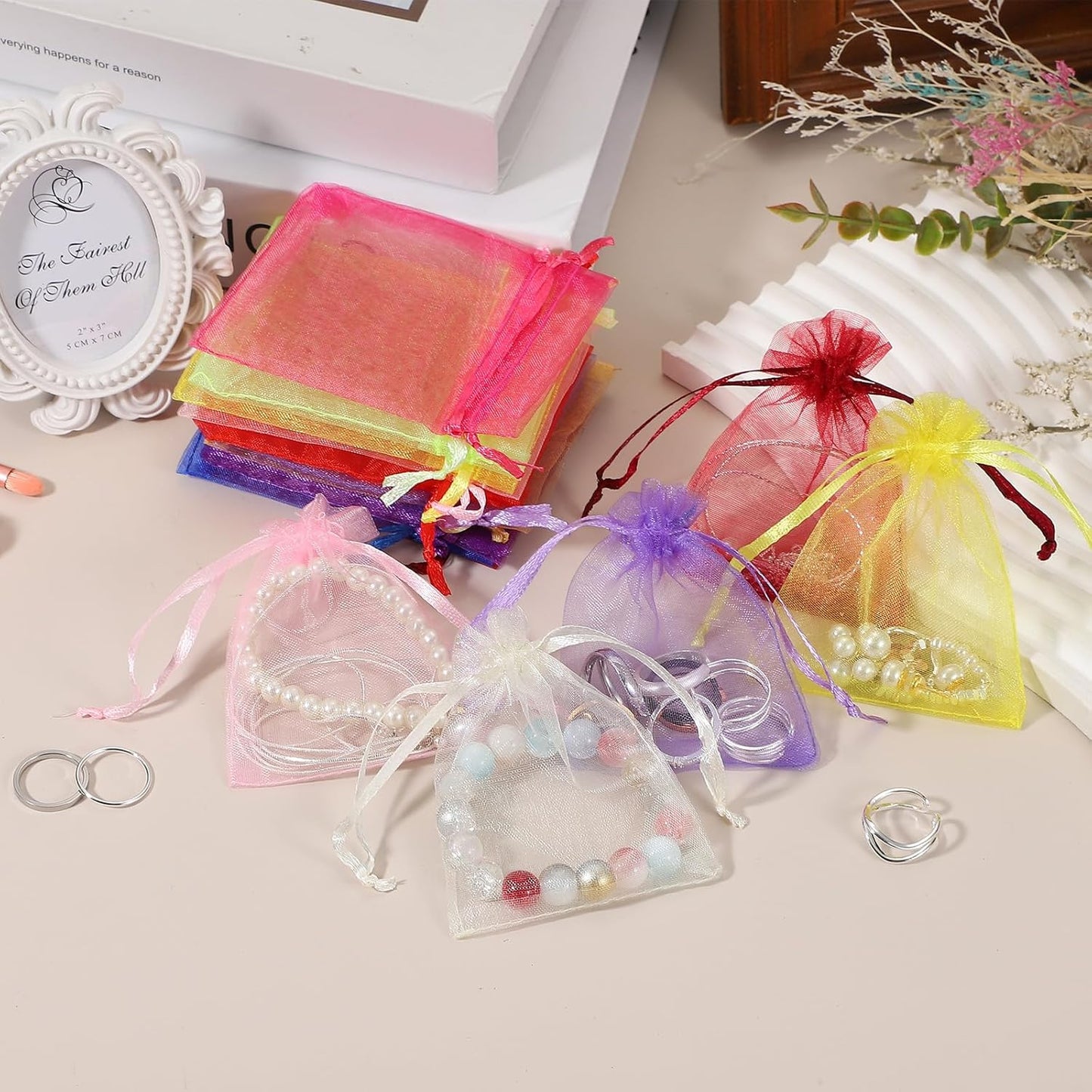 uxcell 50 Pcs Organza Gift Bags, 2.7x3.5 Inch Drawstring Pouches Jewelry Gift Bags, Small Wedding Favor Pouches for Christmas Birthday Wedding Goodie Candy Candle, Red