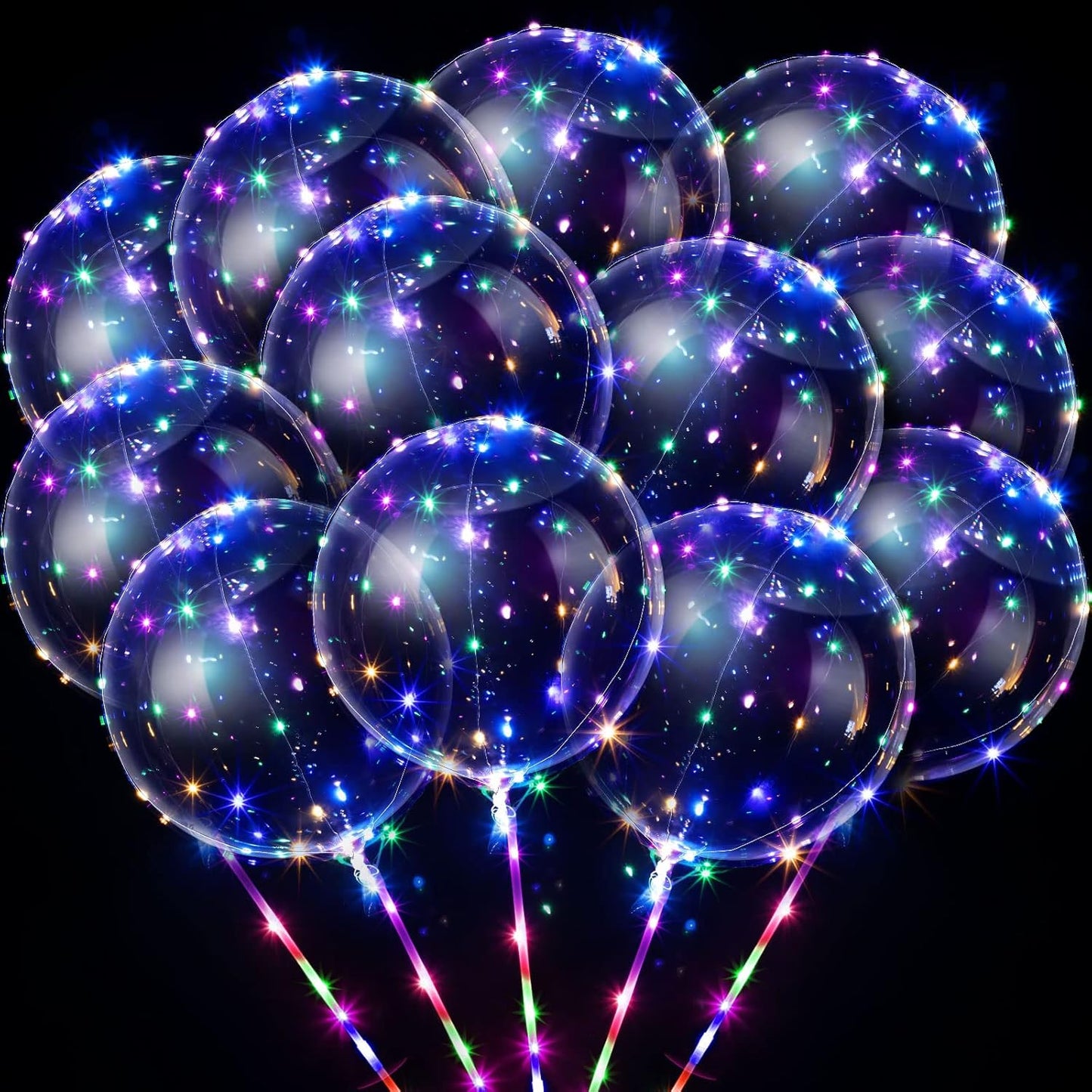 Vinsot 30 Pack LED Bobo Balloons Light Up Balloons Clear Helium Bubble Bobo Glow with String Lights for Parties Birthday Wedding Decoration(Multi Color Light)
