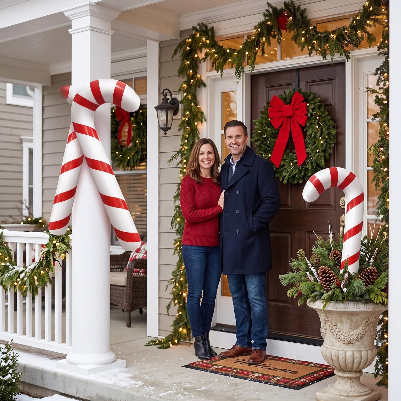 2pcs Inflatable Candy Canes Balloons for Christmas Candy Cane Decorations - Large Pool Floats