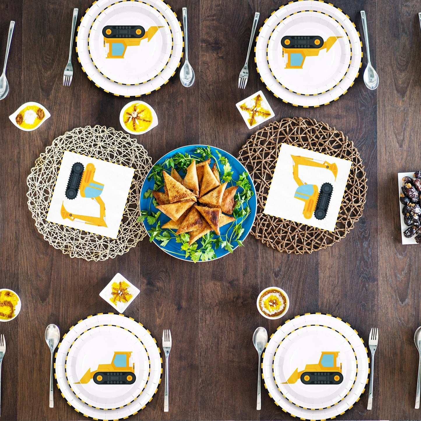 Whaline 96Pcs Construction Party Tableware Dump Truck Paper Plate Napkin Cup Yellow Black