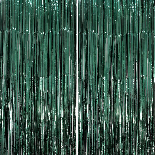 2 Pack Retro Green Foil Fringe Backdrop Curtains, Tinsel Streamers Party Decorations, Fringe Backdrop, Door Shimmer for Christmas