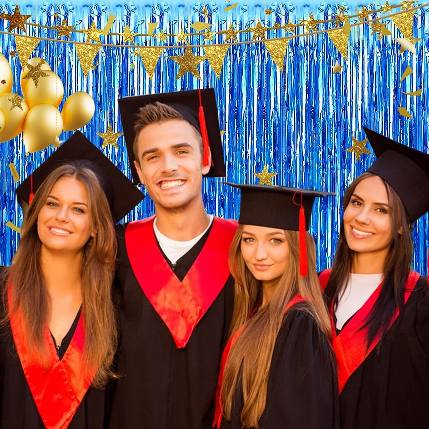 2 Pack 3.28 ft x 6.56 ft Blue Tinsel Curtain Party Backdrop Decorations, Metallic Foil Fringe Backdrop Door for Halloween, Christmas, Birthday Graduatio