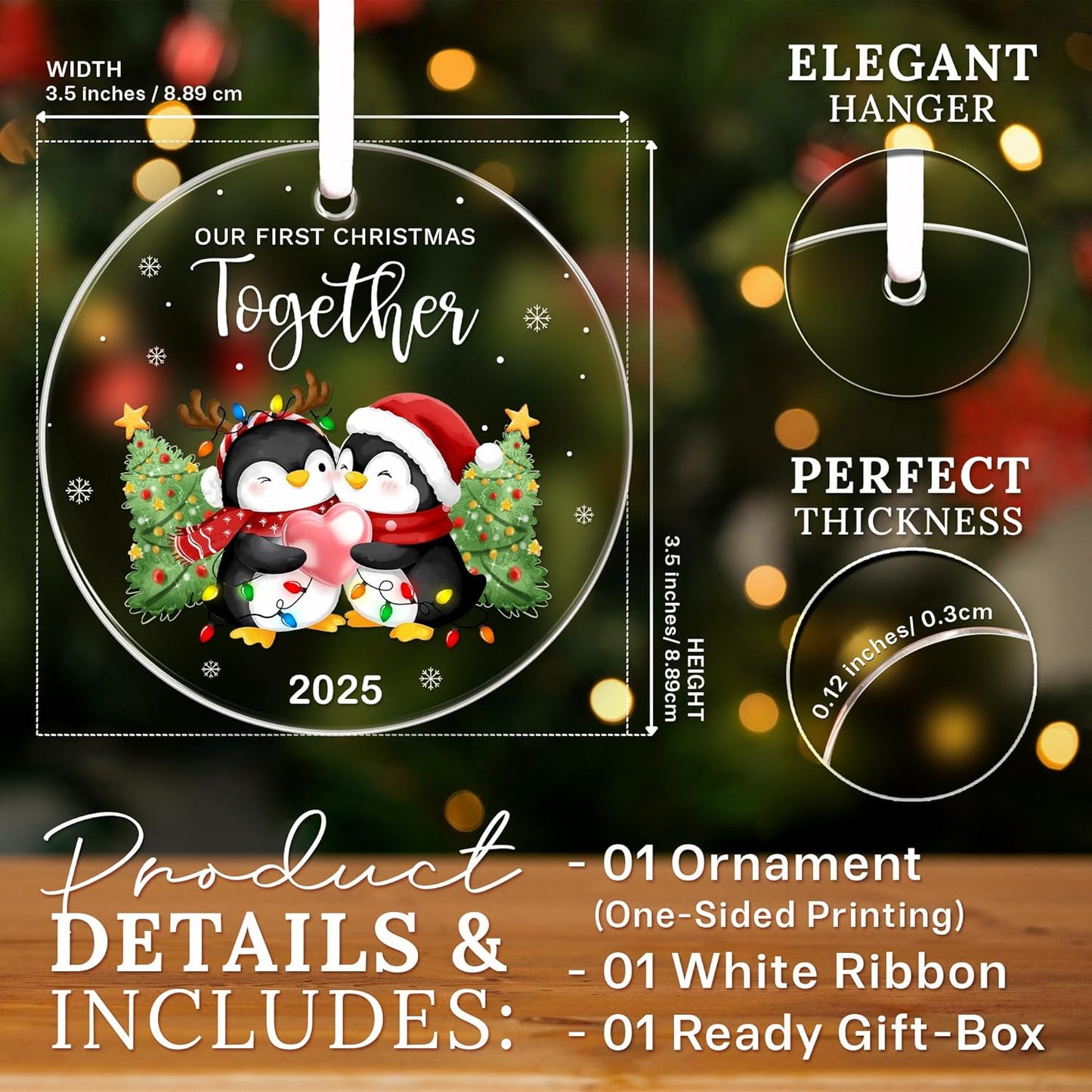HEXMOZ First Christmas Together Ornament 2025 - Penguin Couples First Christmas Ornament - Couples Gifts for Him Her, Boyfriend Girlfriend, Married Couple Better Together Anniversary - Xmas Decoration