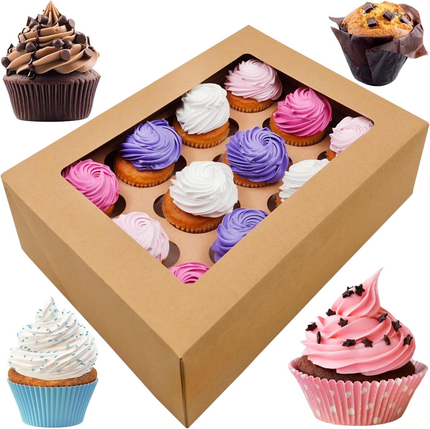 BAKELUV Brown 12 Cupcake Boxes, Cupcake Containers | 13x9.5x4, 25 Pack | 12 Cupcake Box Bulk, Cupcake Boxes 12 Count Carrier, Option to 14x10x4 Bakery Boxes with Window, ¼ Sheet Cake Box 13x9 Inches