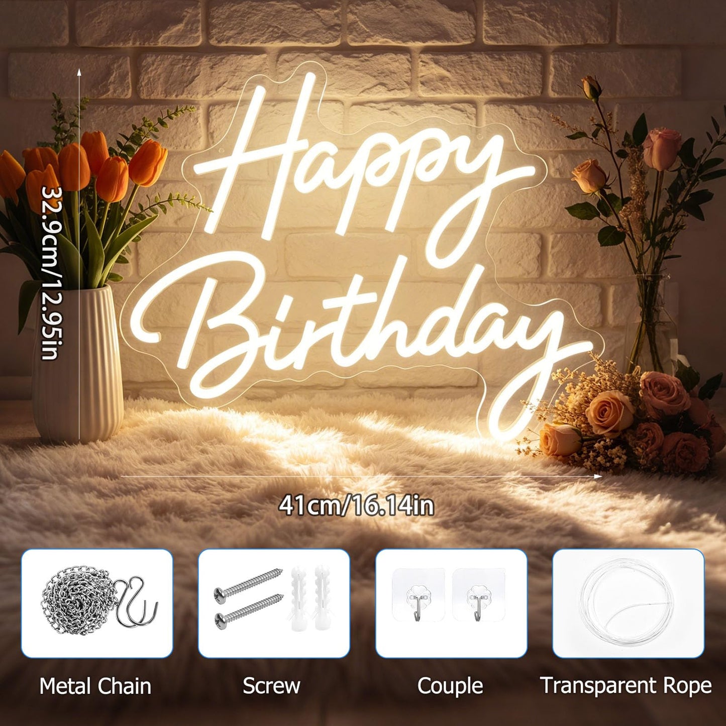Happy Birthday LED Neon Sign for All Birthday Party Decoration Backdrop