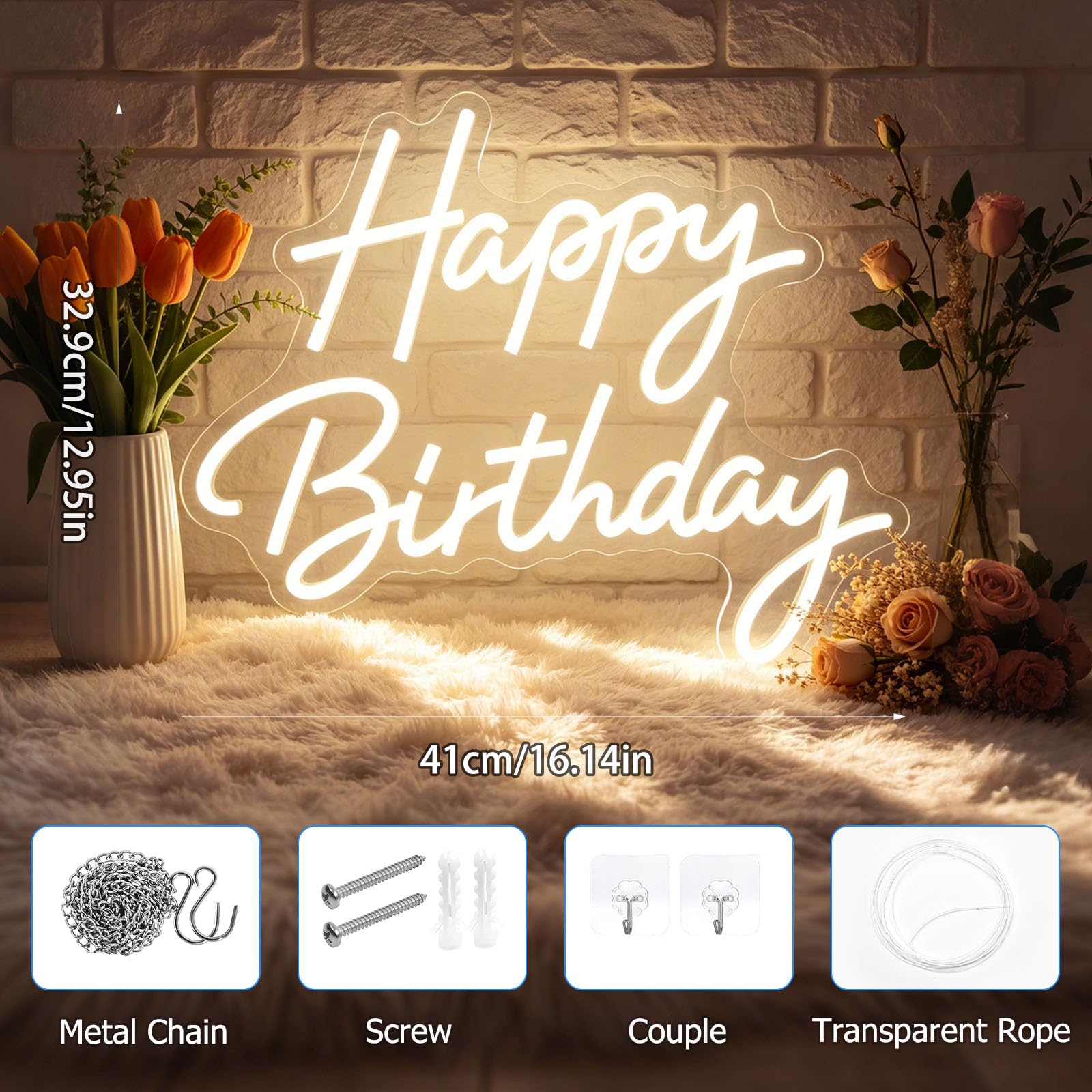 Happy Birthday LED Neon Sign for All Birthday Party Decoration Backdrop