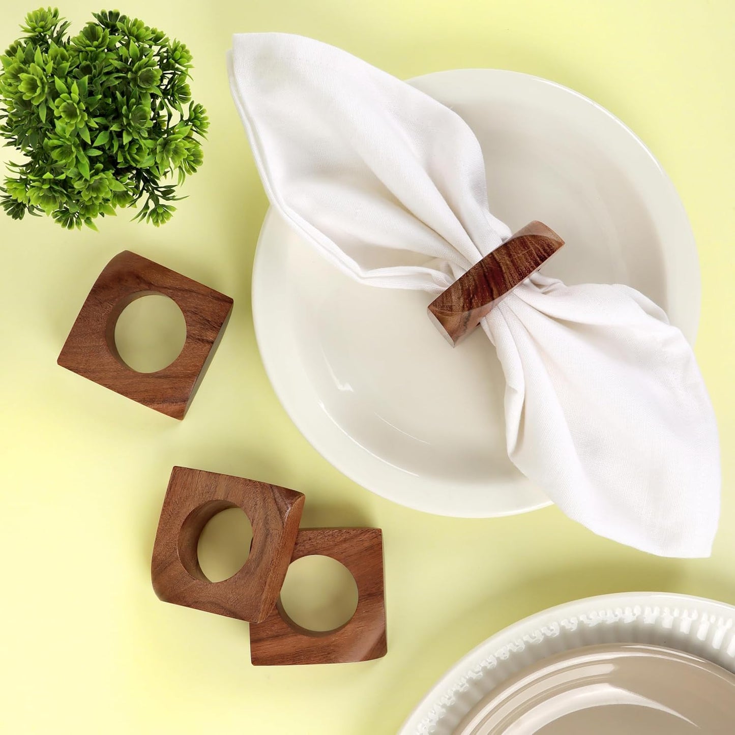 Wooden Napkin Rings Set of 12 Fall Decor for Home Square Acacia Wood Napkin Holders for Dining Table Settings Wood Napkin Ring Rustic Table Décor for Weddings, Parties, and Everyday Use - CLEENTABLE