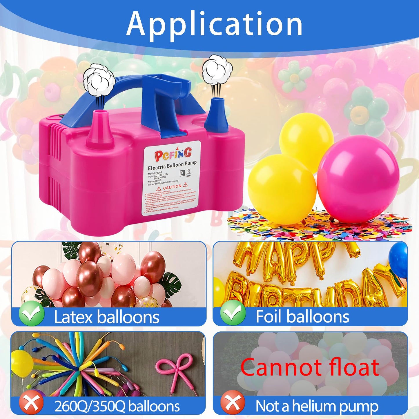 PCFING Balloon Pump Electric and Balloon Tying Tool in One, Portable Balloons Inflator Blower