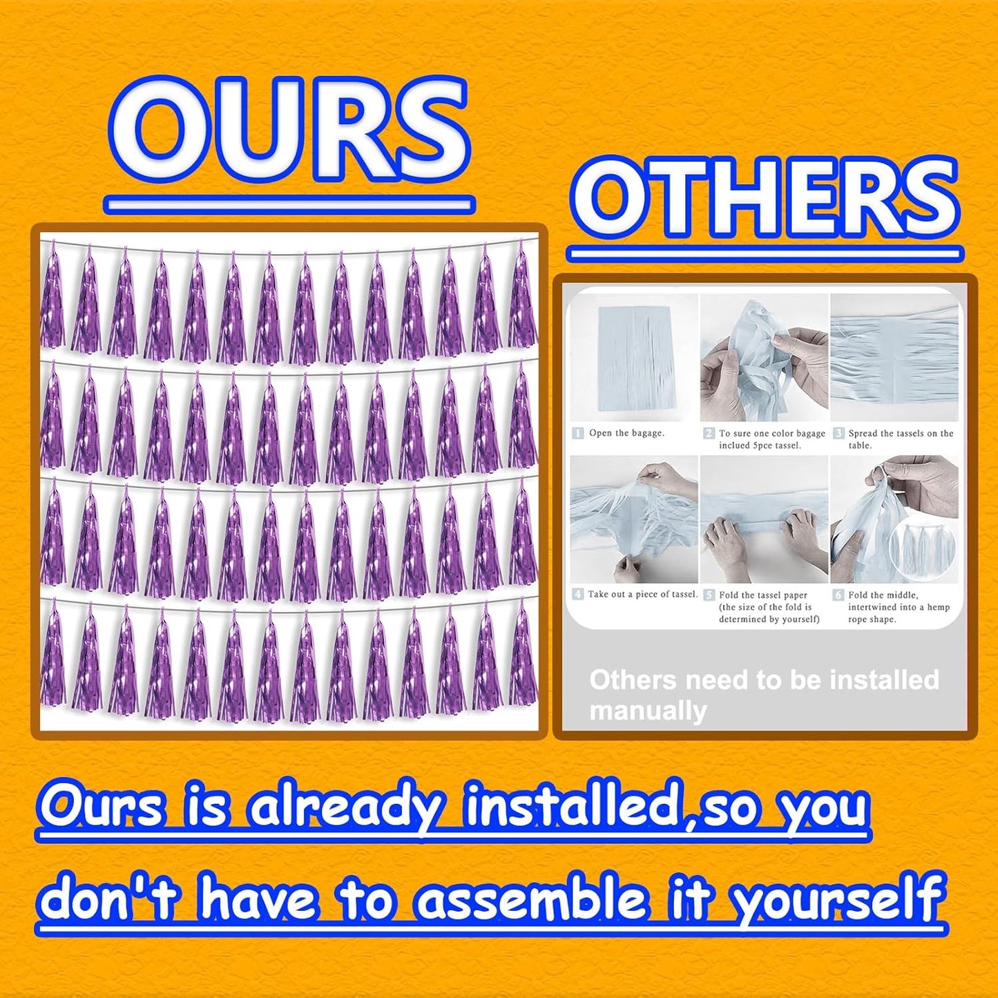 4P Light Purple Foil Fringe Tassel Banner Garland Metallic Tinsel Streamers Wall Hanging Curtain Backdrop Banner for Parade Floats, 2024 Graduation Decorations, Father's Day Party Decoration