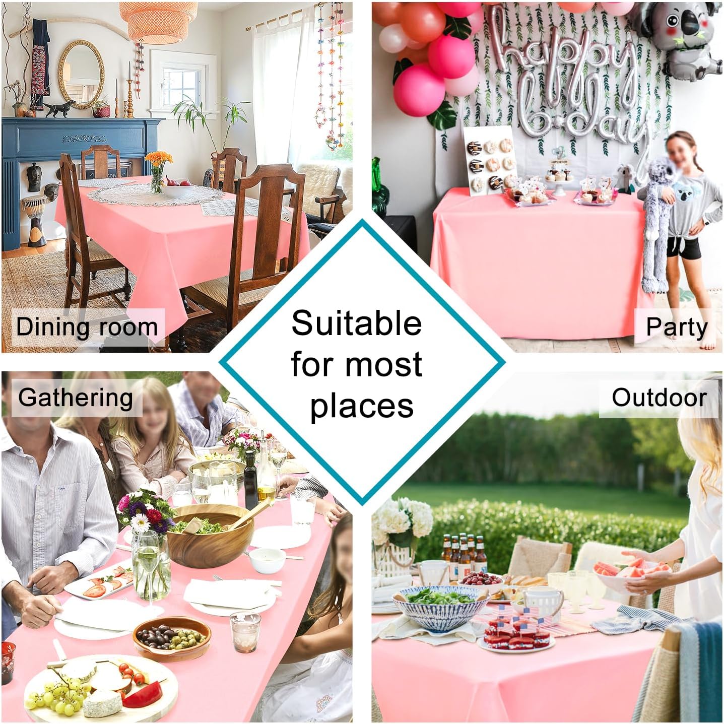 Hiasan Rose Pink Tablecloth for Rectangle Tables - Waterproof Washable Polyester Fabric Table Cloth for Buffect Dining Birthday Party Wedding, 54 x 108 Inch