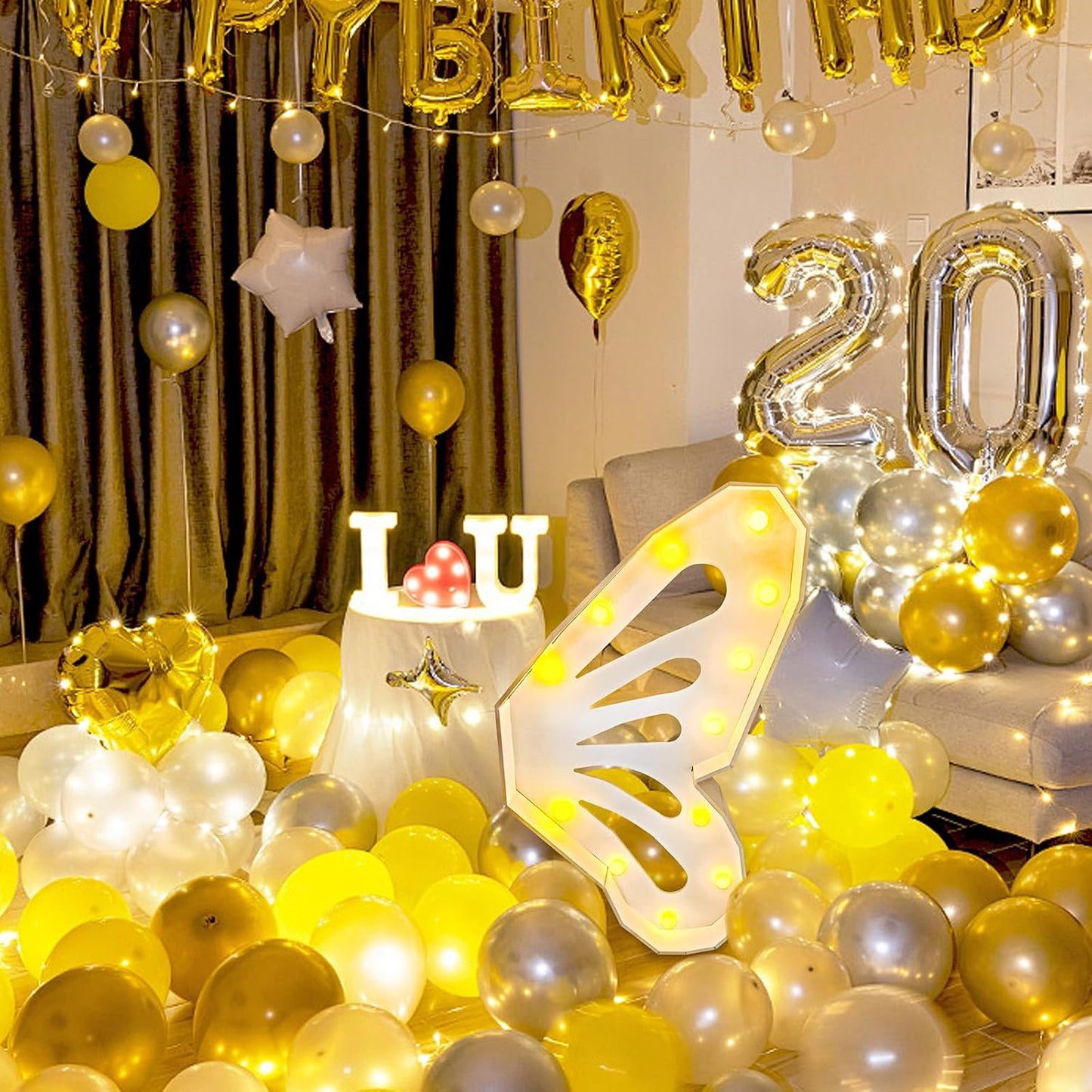 Light up Butterfly,Light up Letter Marquee Lights Sign,Balloon Frame for Baby Shower Birthday Wedding Engagement White Party Decorations.