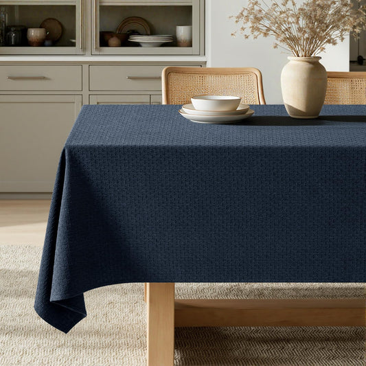 MIULEE Navy Linen Cottton Table Cloth Rectangle Tablecloth Waterproof Spillproof Cross-Star Textured Table Cltoth Decorative Farmhouse Style for Dining Party Weddings 60x120 Inch