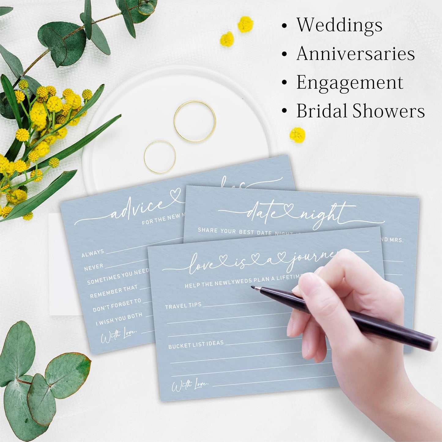 Wedding Advice Cards - Wishes For The New Mr & Mrs Wedding Advice Sign -A Standing Sign With 3 Types Of 4 x 6 Advice Cards -Bride and Groom Newlyweds Bridal Shower Decoration,Games(Blue) - C02