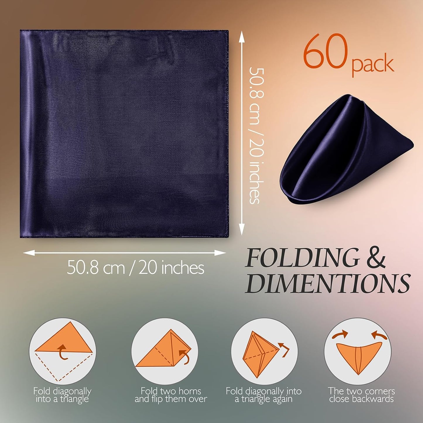 Manyshofu 60 Pieces Purple Satin Napkins - 20x20 Inches Cloth Napkins, Square Satin Fabric Napkins Set - Soft & Reusable Table Napkins for Wedding Dinner Party Lunch