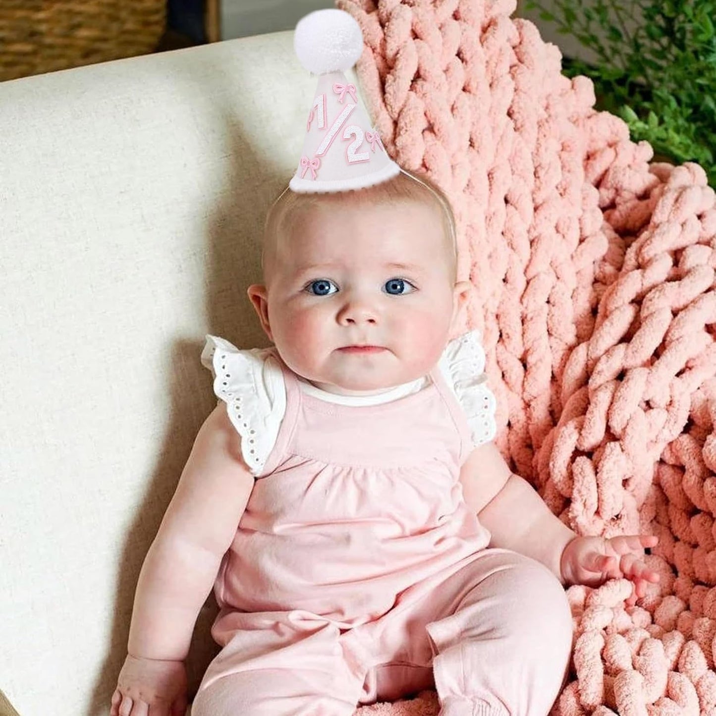 WAOUH Half Birthday Hat - Bow Cake Smash Crown for 6 Month Baby, Mini Photo Prop