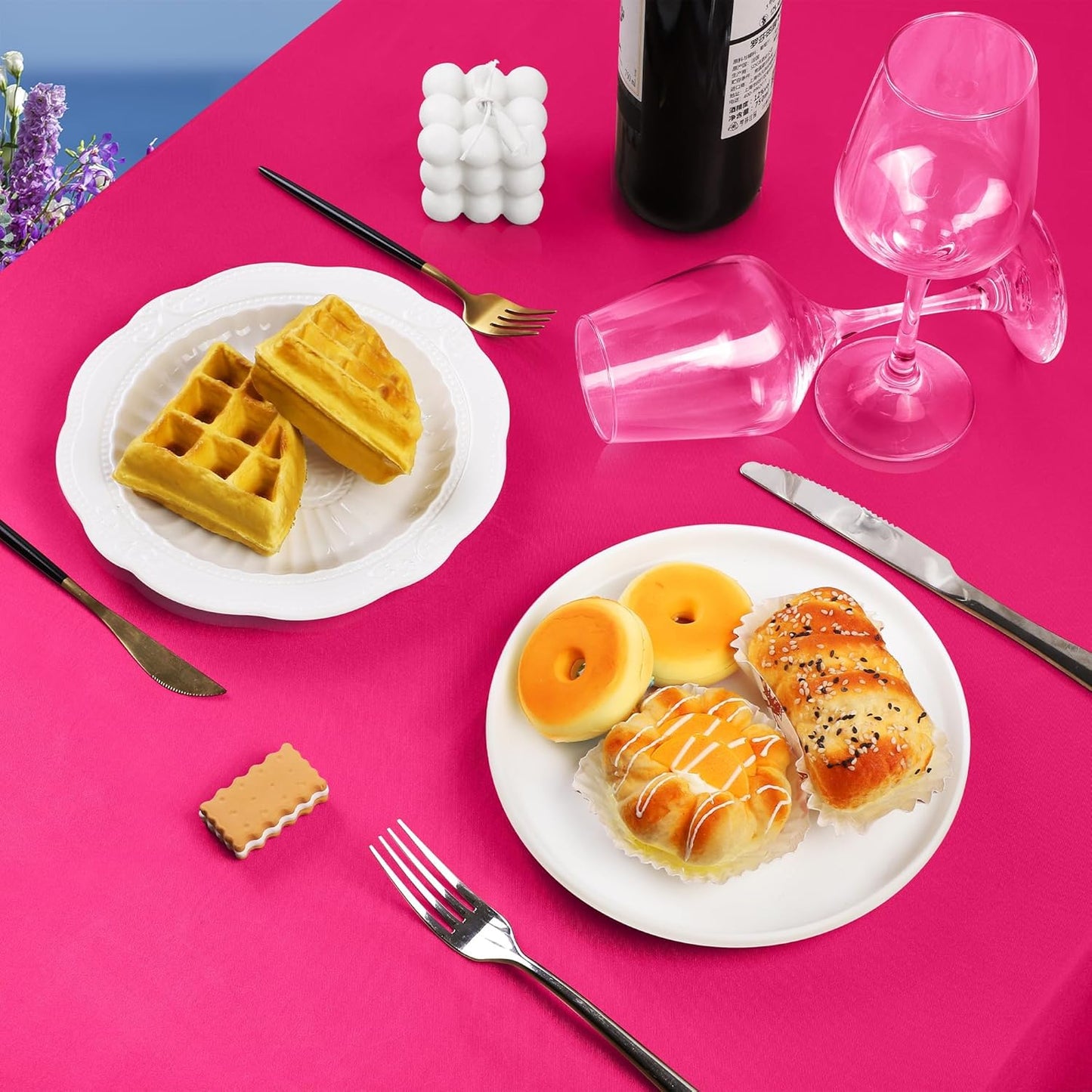 TURSTIN 1 Pack Hot Pink Satin Tablecloth 102 x 58 Inch Overlay Satin Table Cover Rectangle Bright Silk Tablecloth Smooth Fabric Table Decoration for Wedding Banquet Party Events