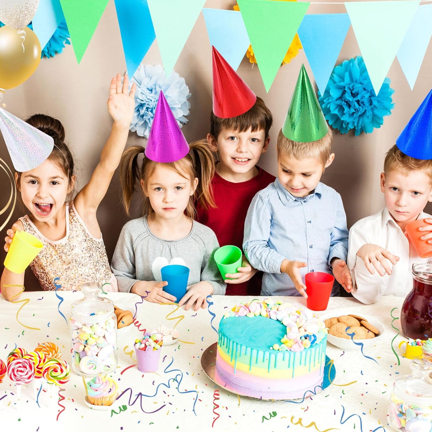 CANREVEL Party Hats for Kids and Adults, Birthday Party Headwear Supplies, Cone Hats Bulk for Girls Boy Women Men