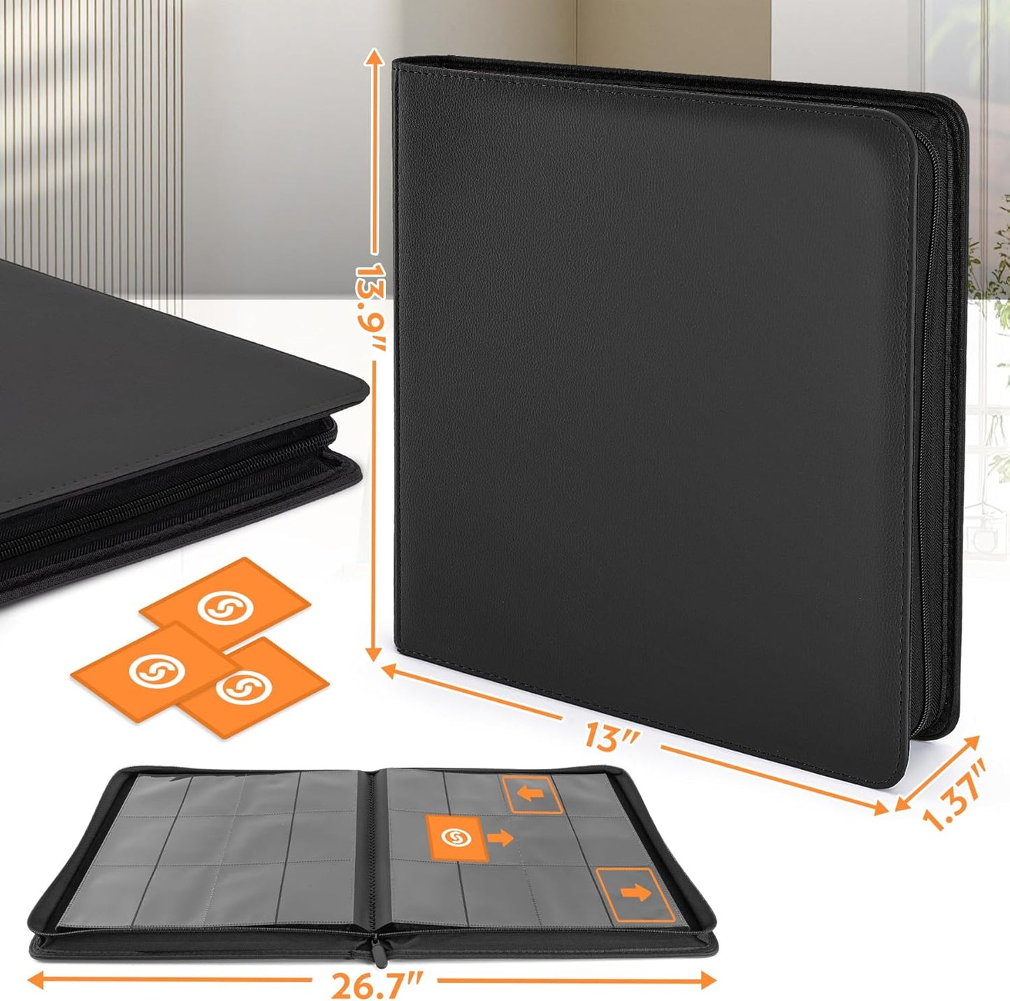 SMYV 12 Pocket Trading Card Binder, Premium PU Cover Card Binder for 720 Cards, Ringless Side Loading Card Collection Album Folders for MTG, TCG, Game Cards & Sports Cards (Black)