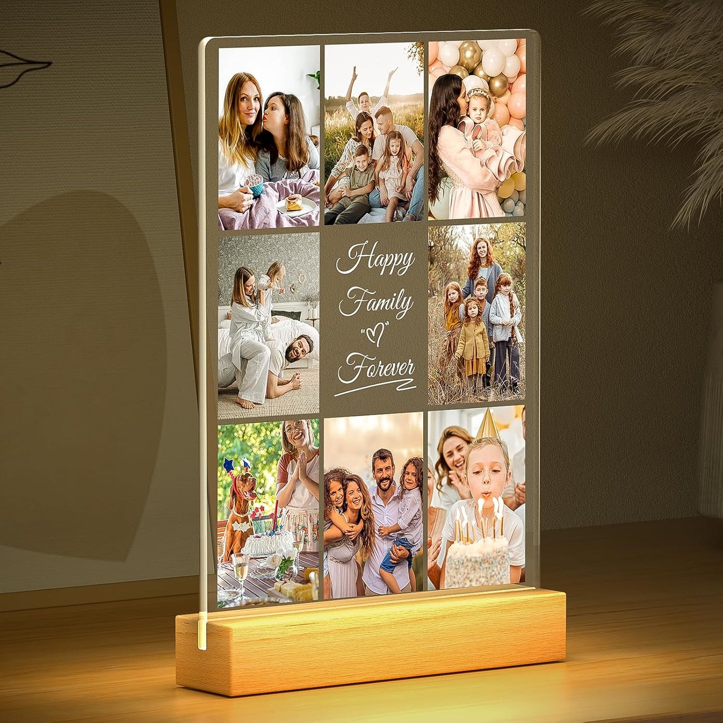 Personalized Collage Picture Frames with Photos, Custom Photo Frame with Night Light, Customized Birthday Gifts, Personalized Gifts for Women Men Mom Dad Kids Baby Family Friends