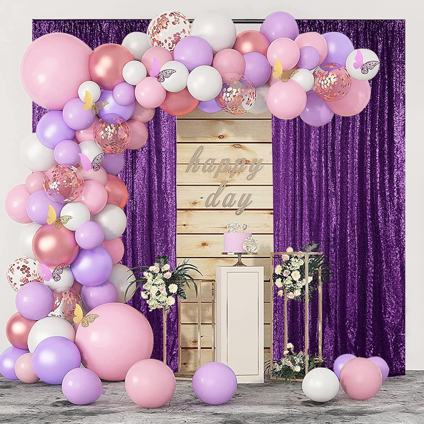 Hahuho Purple Sequin Backdrop Curtain, 2PCS 2FTx8FT Glitter Backdrop Curtain for Parties, Christmas, Wedding, Party Decoration（2 Panels, 2FT x 8FT, Purple