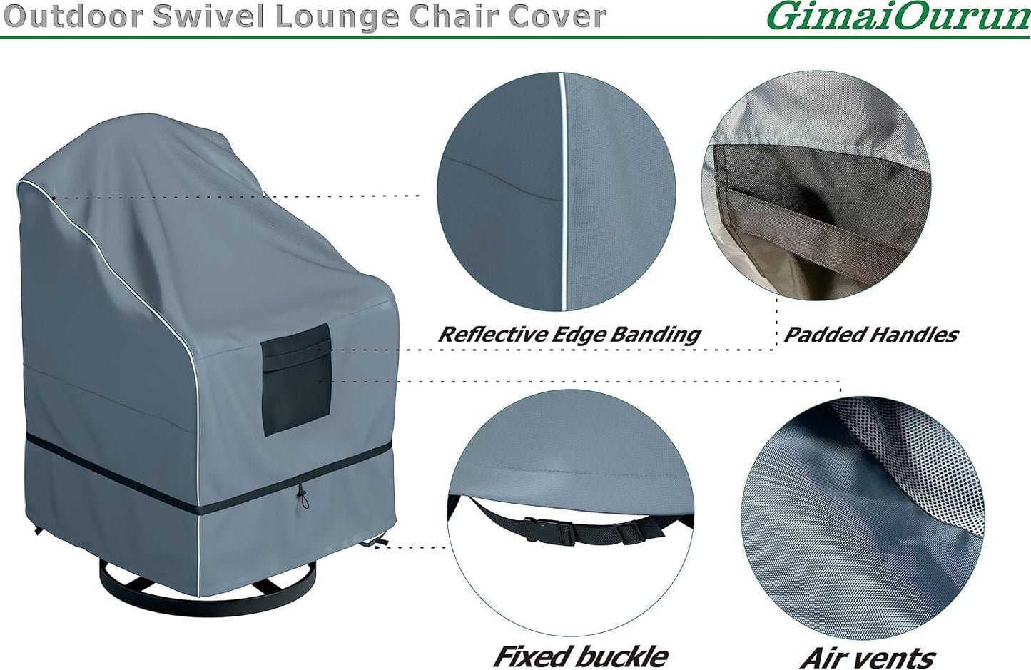 Outdoor Swivel Lounge Chair Cover 2 Pack, Waterproof Heavy Duty Outdoor Outdoor Lawn Patio Furniture Rocking Chair Cover, (29 W x 31 D x 38.5 H inches), Gray