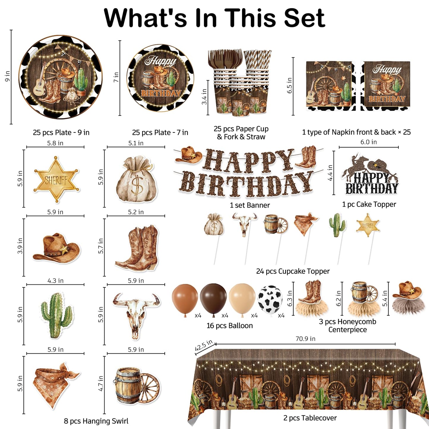 205PCS Xynic Western Cowboy Birthday Party Decorations Set for 25 Guests