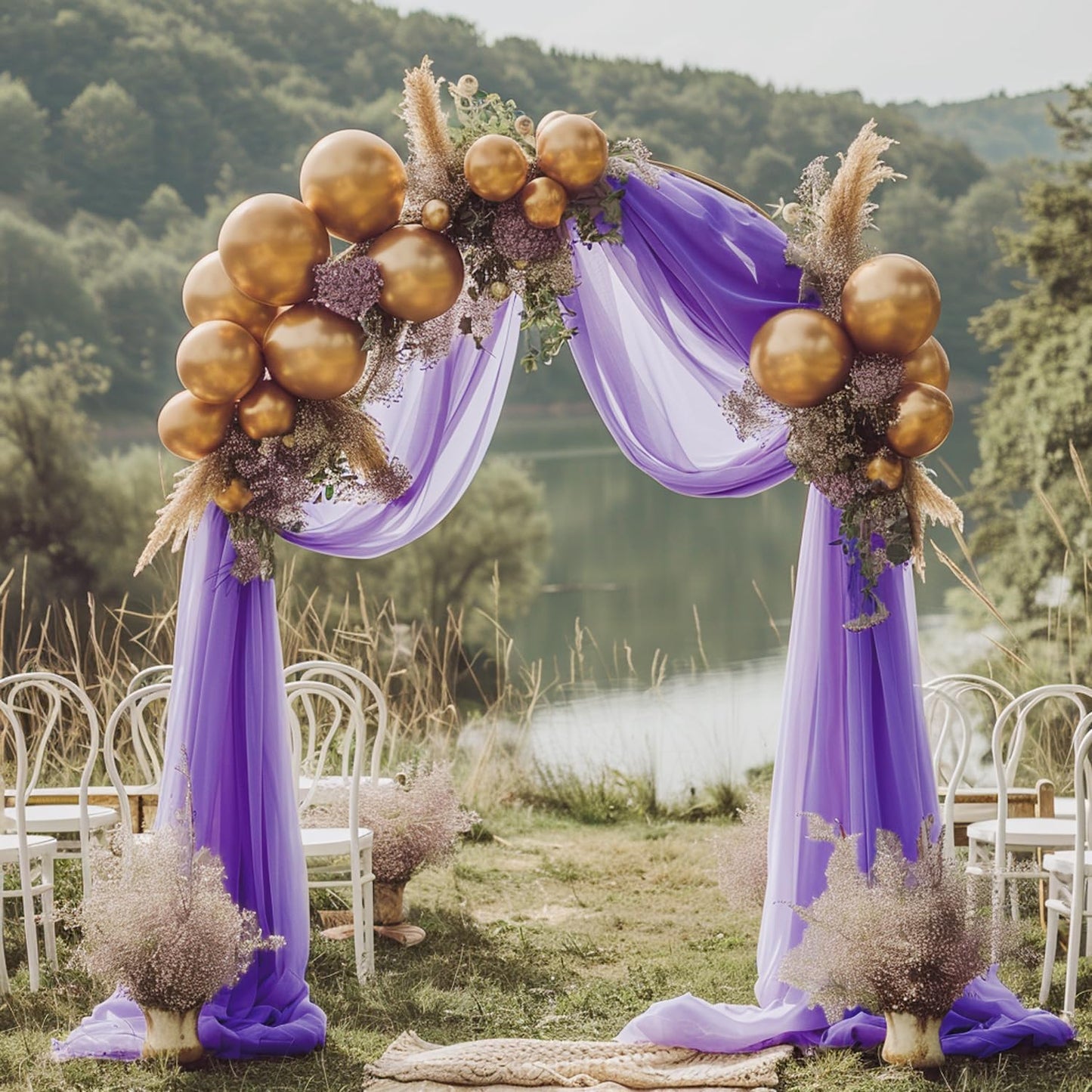 Wokceer Wedding Arch Draping 2 Panels 28.7" x 20FT Lavender Purple Sheer Fabric Backdrop for Ceremony, Birthday Party, Bridal Shower Decoration