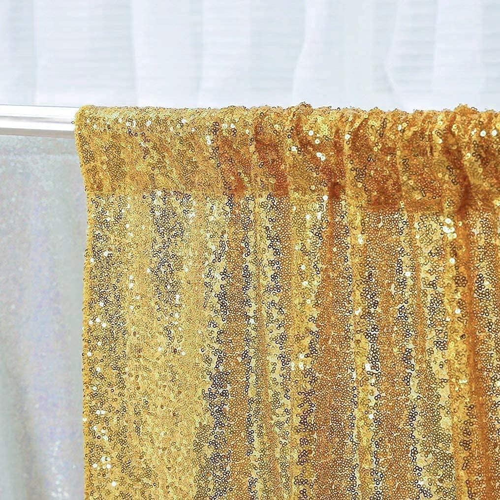 Poise3EHome Gold Sequin Backdrop Curtain 2 Panels 2ft x 8ft Gold Sequin Backdrop for Party Decoration