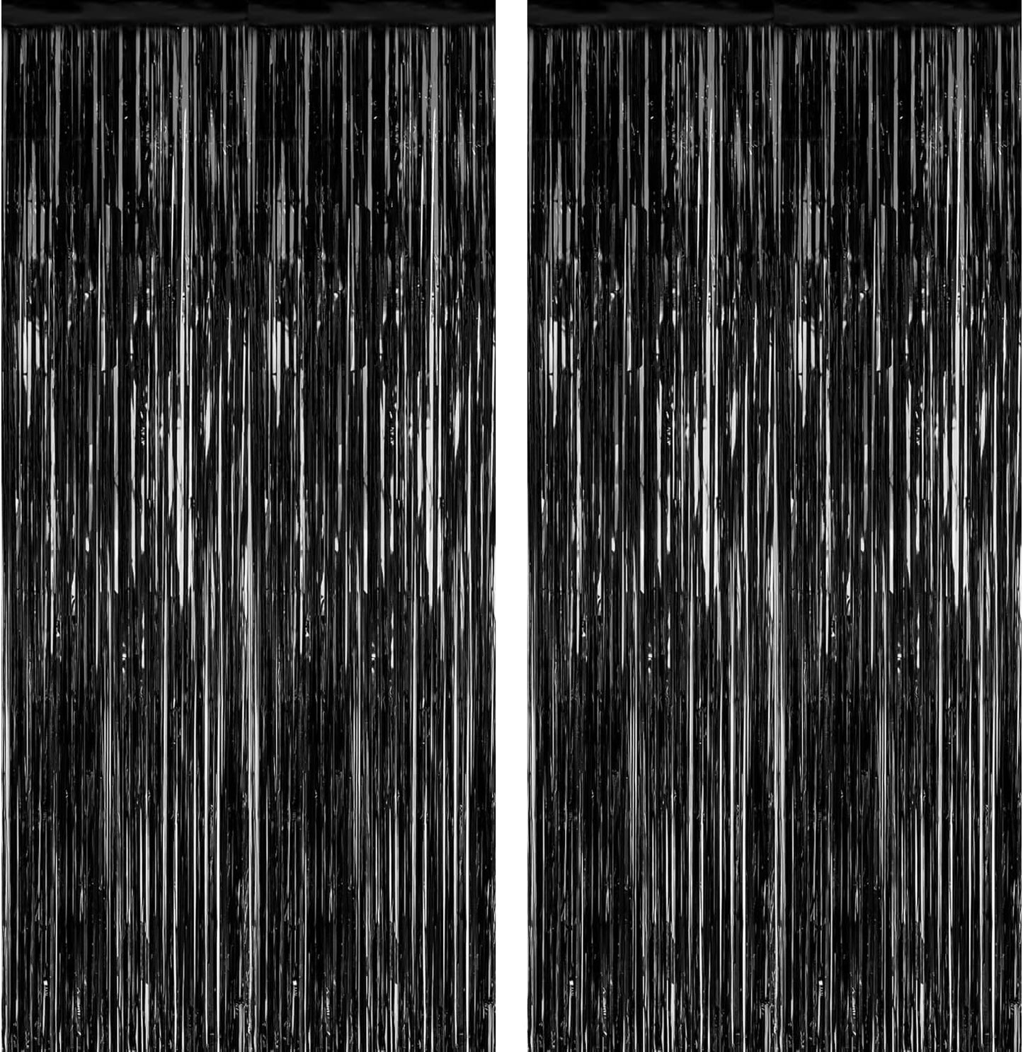 2 Pack Black Streamers Party Decorations Black Tinsel Backdrop Supplies Foil Curtain Backdrop for Baby Shower Birthday Bachelorette Wedding Engagement Holiday Celebration Halloween Party Decorations