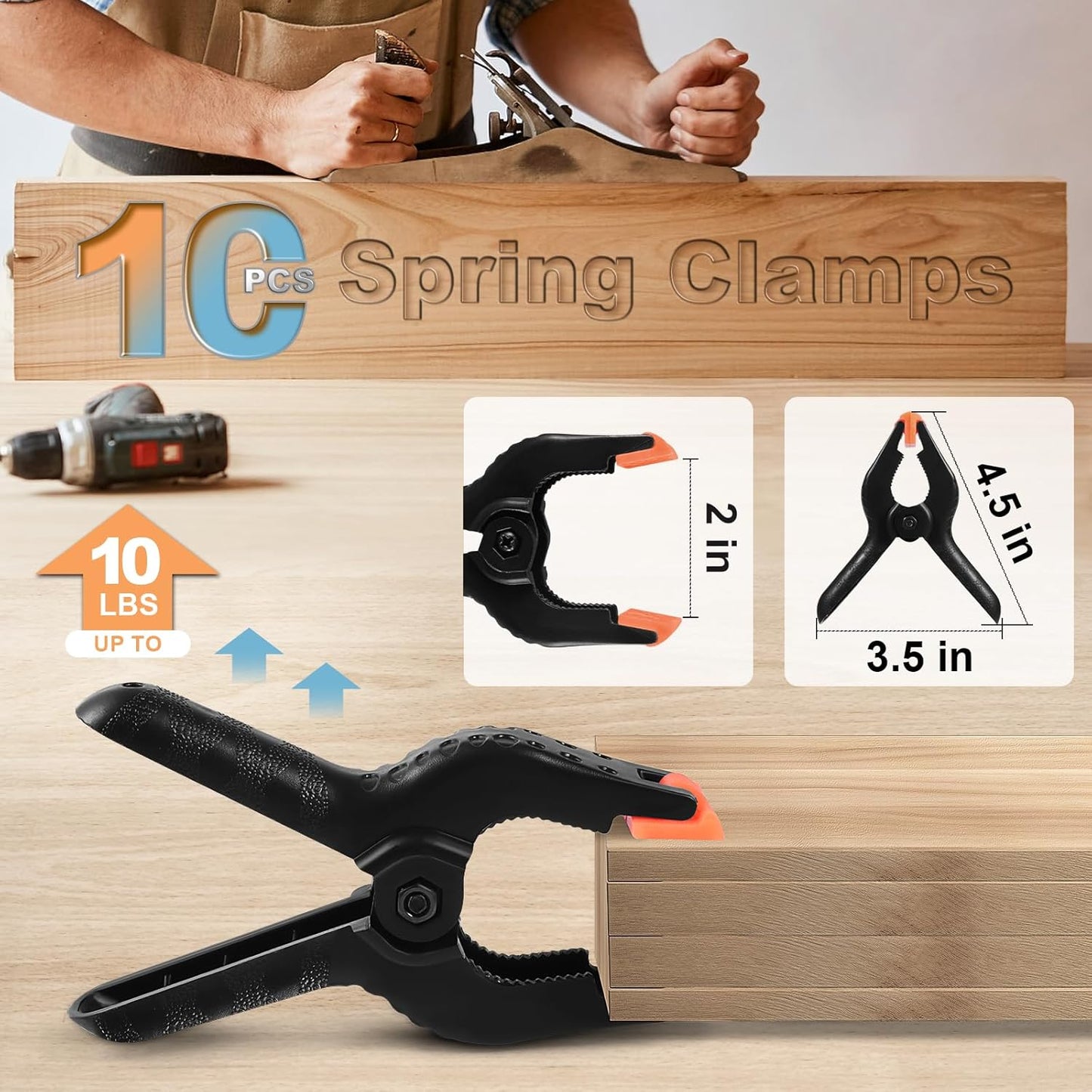 10 Pcs Spring Clamps, PureGuard 4.5 Inch Large Plastic Spring Clips Clamps Heavy Duty Woodworking Clamps for Crafts Balloon Arch Photography Backdrop Stand Pool Cover Clips