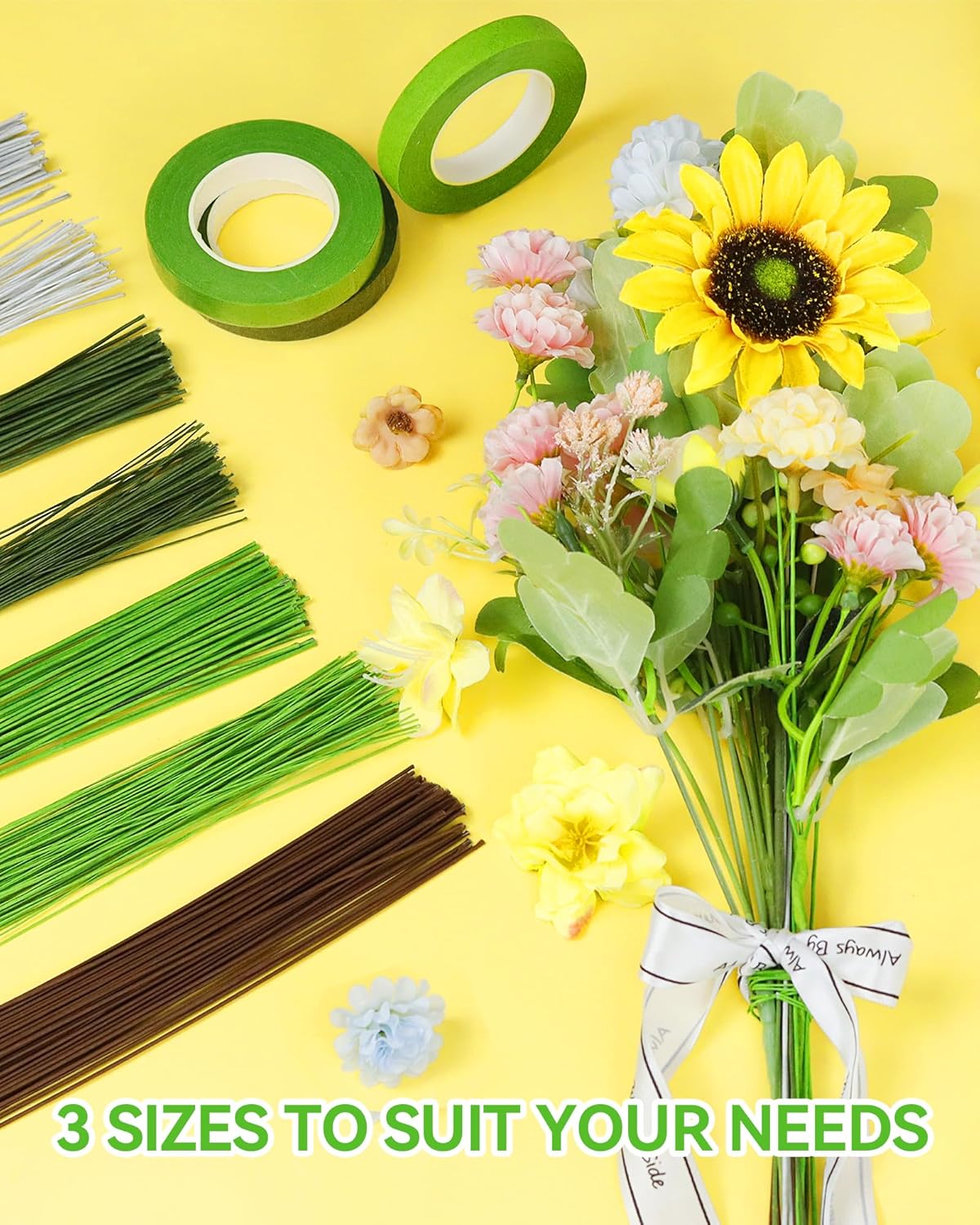 50 PCS FIVEIZERO 16 Gauge Green Floral Wire Stems for Artificial Flower Making,Florist Wire,Flower Wires for Crafts,Alambre para Flores for Wreaths, Flower Arrangements and DIY Projects