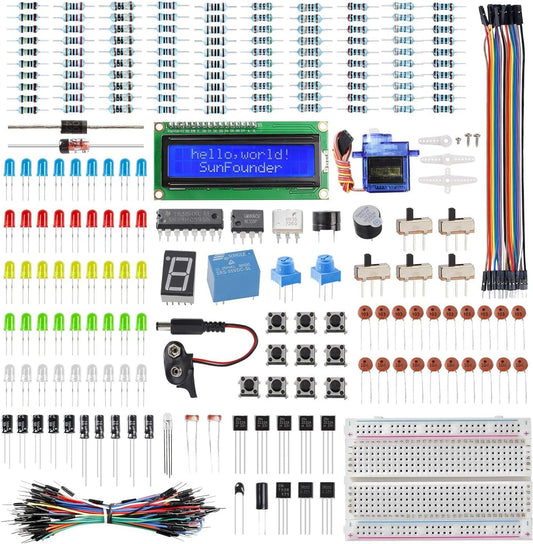 SUNFOUNDER Electronics Fun Kit with 1602 LCD Module, Breadboard, LED, Resistor for Arduino UNO Mega Gold Raspberry Pi