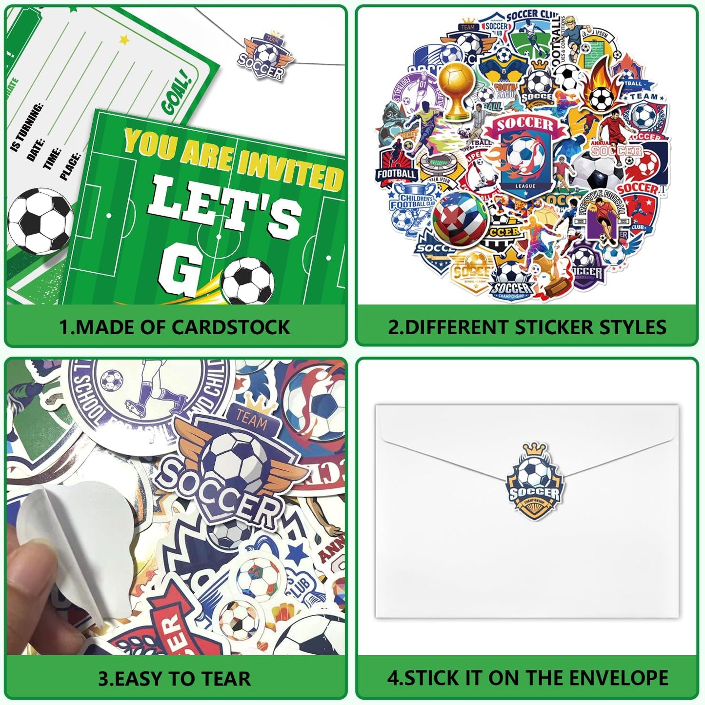 PTECDROTS 20Pcs Soccer Party Invitations Sets with Envelopes Soccer Favors Birthday Invitation