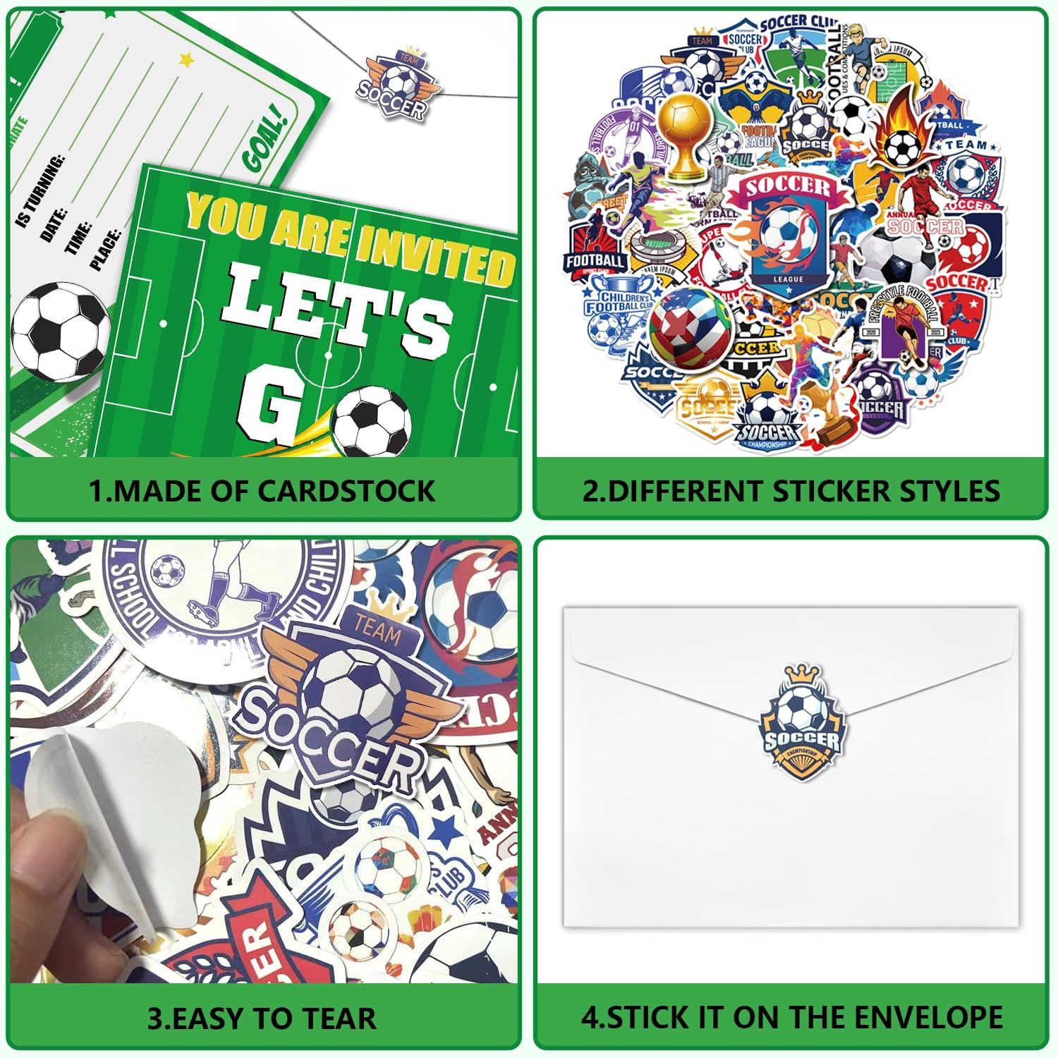 PTECDROTS 20Pcs Soccer Party Invitations Sets with Envelopes Soccer Favors Birthday Invitation