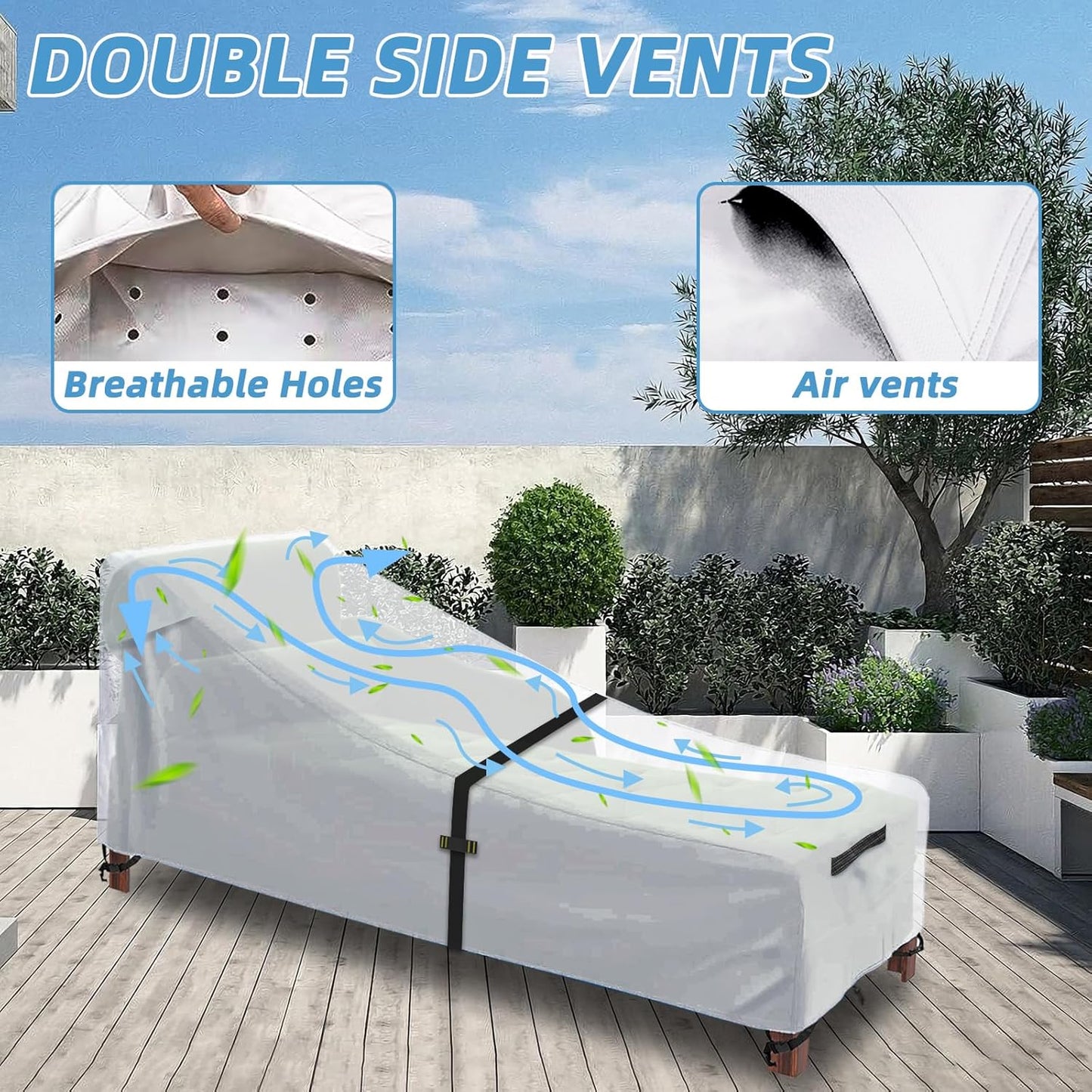 Patio Chaise Lounge Cover with Handles, Outdoor Lounge Chair Cover Waterproof UV Resistant, Patio Furniture Covers with Air Vent (76L x 32W x 32H) inch