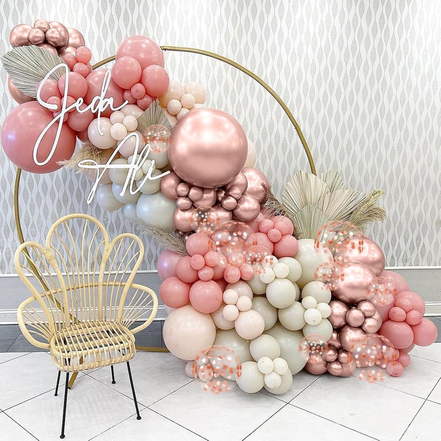 Retro Pink White Balloons, 12 Inchs Blush Pink Sand White Metallic Rose Gold Balloons for Girls Princess Birthday Party Wedding Anniversary Engagement Bridal Baby Shower Decorations