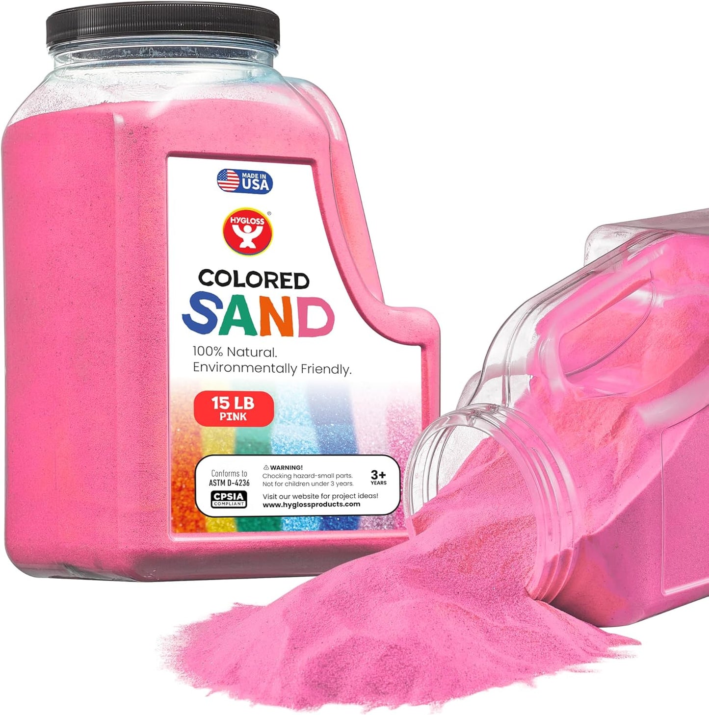 Hygloss Colored Sand for Crafts - 15 lb Bottle, Pink - Vibrant Colorful Fine Sensory Play Sand Art Kits for Kids - Classroom Activities for Children 3 4 5 6 7 8 9 10 11 12 - Safe for Ages 3+