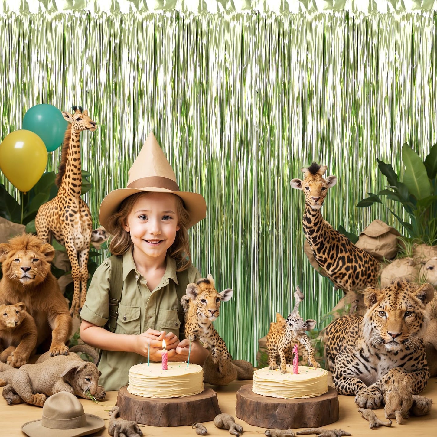 GOER 3.2 ft x 8.2 ft Metallic Tinsel Foil Fringe Curtains Party Photo Backdrop Party Streamers for Birthday,Graduation,New Year Eve Decorations Wedding Decor (5 Pcs,Sage Green)