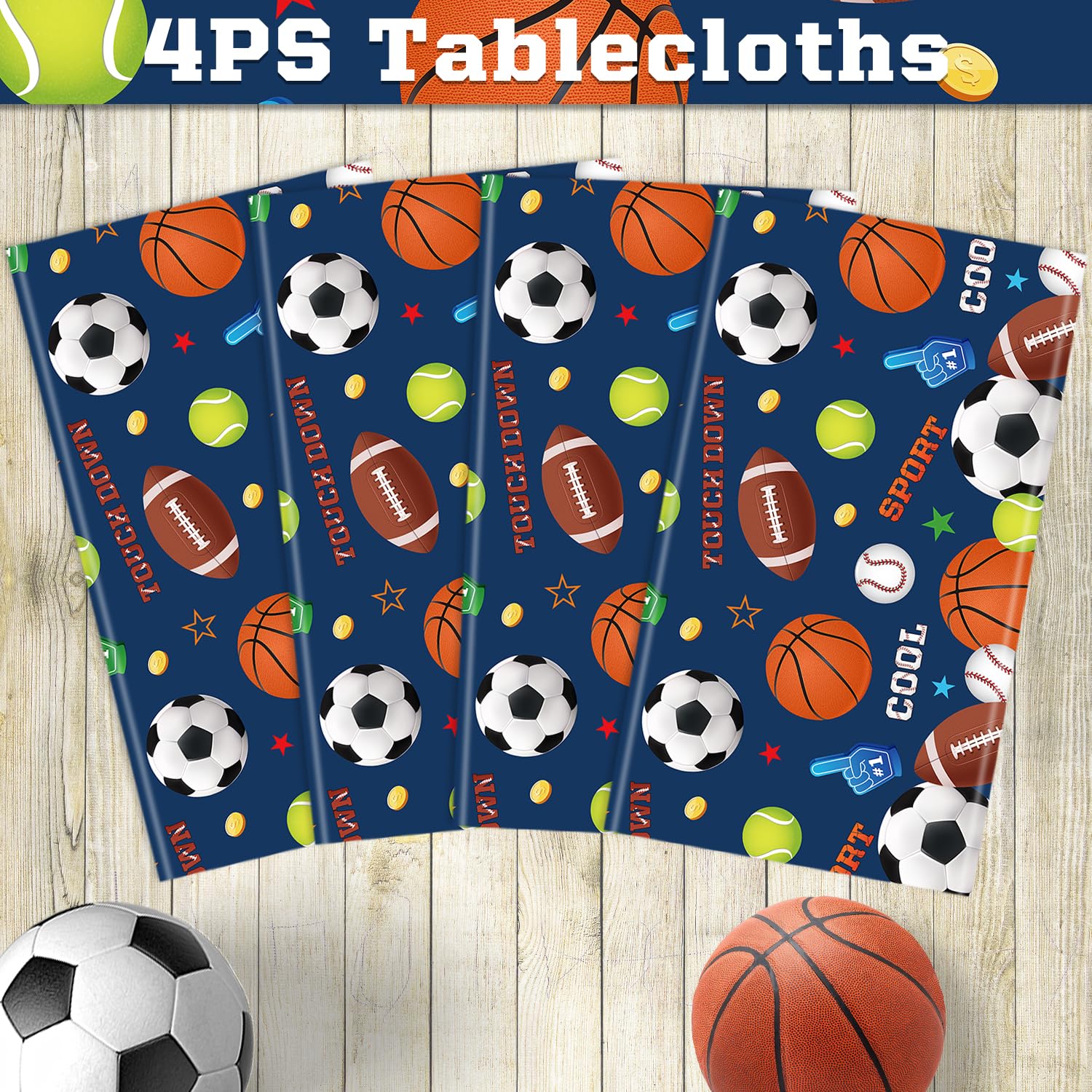 4 Pack Sports Party Decorations Sport Tablecloth Sport Theme Birthday Table Cloth Soccer Basketball