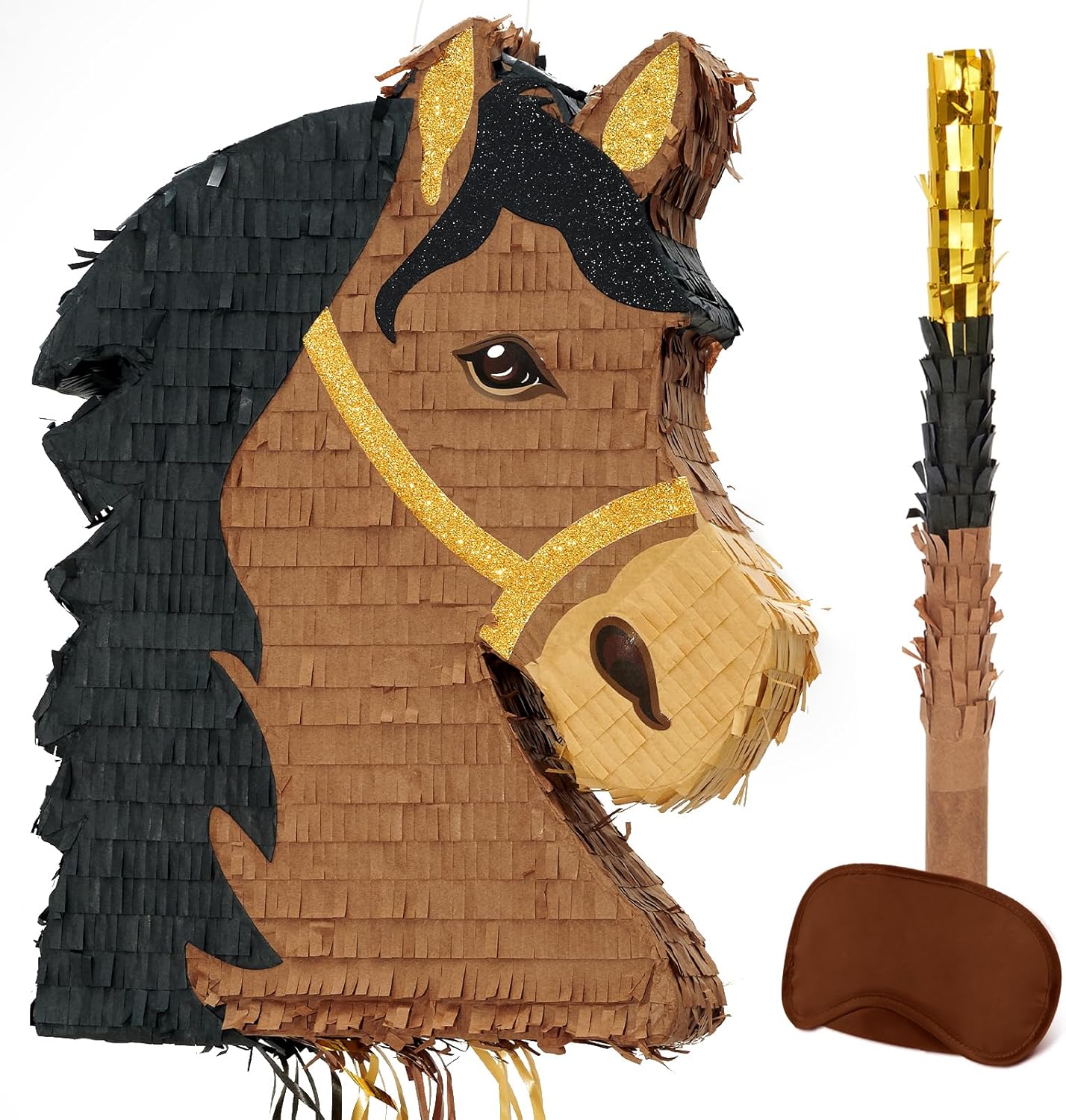 WERNNSAI Horse Piñata - Brown Horse Party Decorations Hanging Cowboy Piñata with Blindfold and Bat Western Cowboy Party Favors for Kids Boys Classroom Activities Game