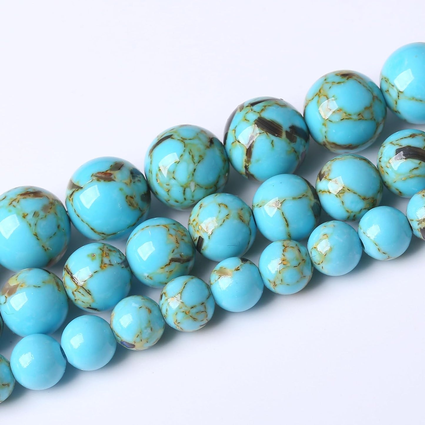 Blue Shell Turquoise Stone Beads Gemstone Round Crystal Energy Jade Beads Stone Beads for Jewelry Making DIY Bracelet Necklace Jewelry Making 1 Strand 15.5inch 45PCS 8MM