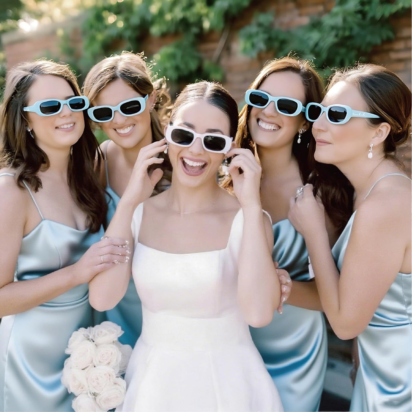 Bride's Babes Bachelorette Sunglasses, Bridesmaid Sunglasses,10 Pack Rectangle Team Bride glasses for Bachelorette Party