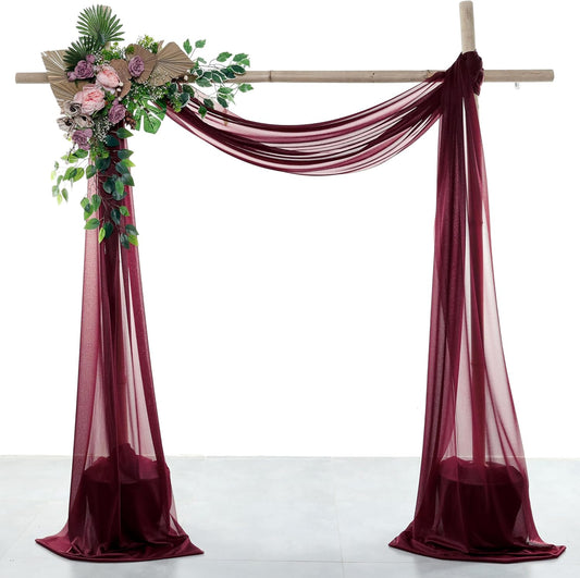 VDS Pack of 1 Panel (30 Inch X 20 Feet) Wedding Arch Draping Fabric Sheer Chiffon Fabric Drapery for Wedding Ceremony Reception Swag Backdrop Canopy Chuppah ARBO Altars Decoration (Burgundy)