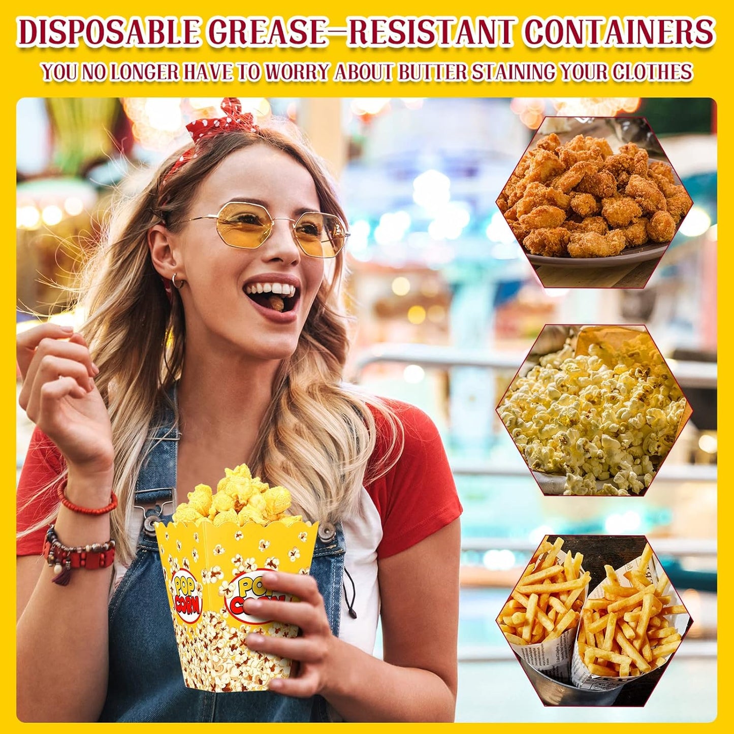 Panelee 100 Pack Popcorn Boxes for Movie Night 24oz Popcorn Disposable Paper Bucket Bags Bulk Snack Container Cups Holder for Christmas Party Carnival