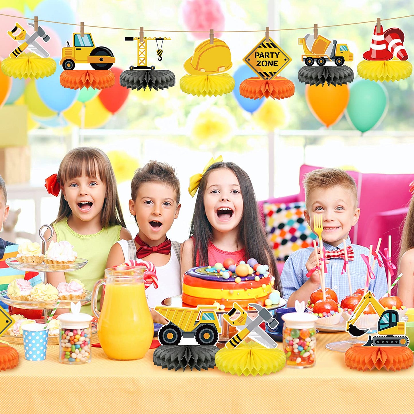9 Pcs Construction Party Honeycomb Centerpieces for Birthday Table Decor